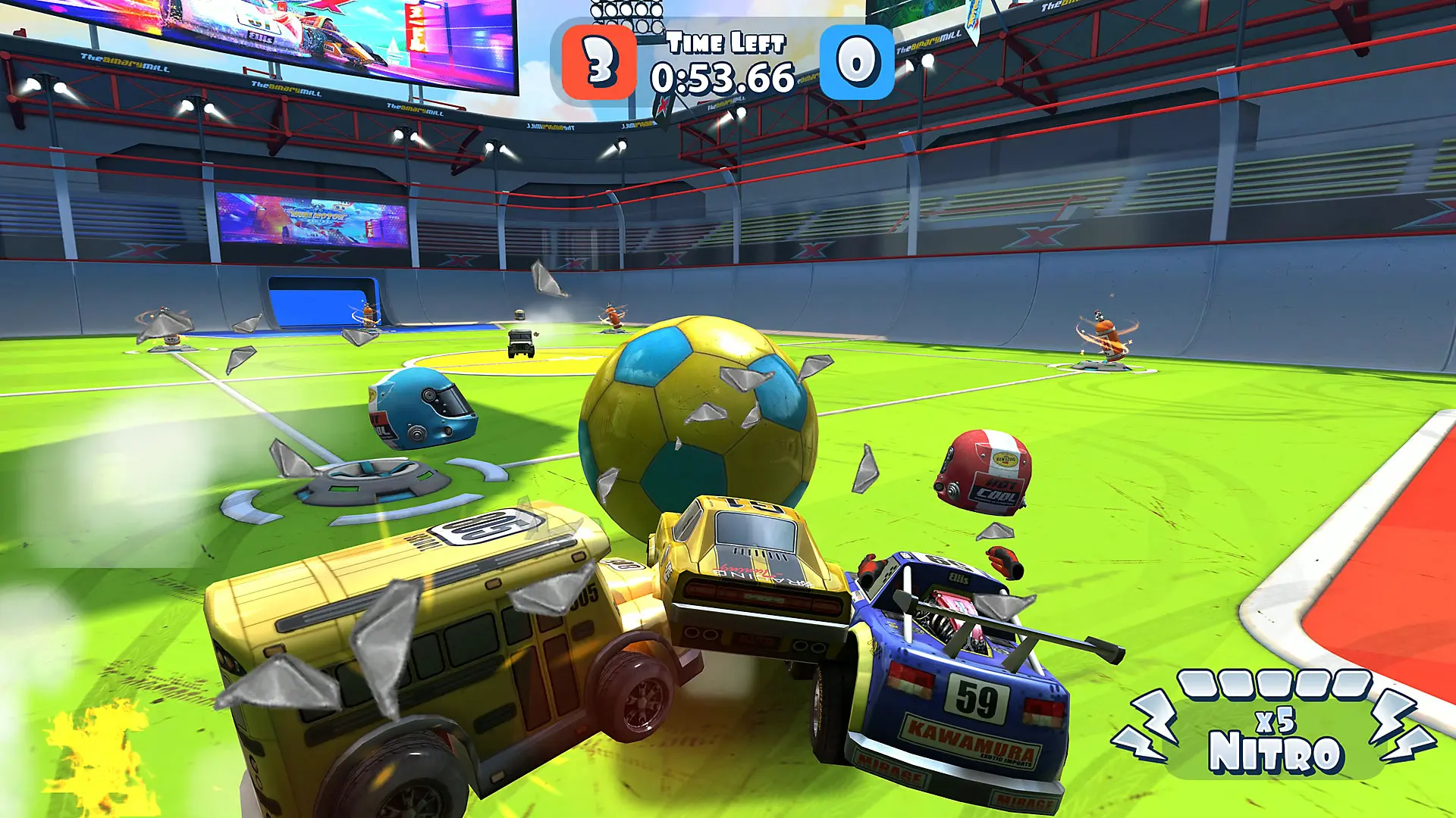 Mini Motor Racing X features a Bumper Ball mode similar to Rocket League in VR.