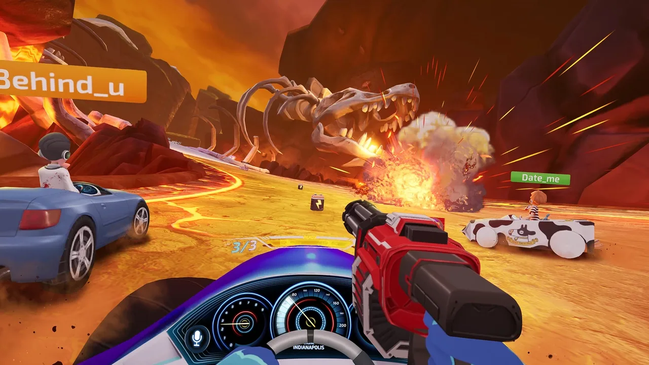 Dash Dash World VR gameplay showing drift mechanics and boosting.